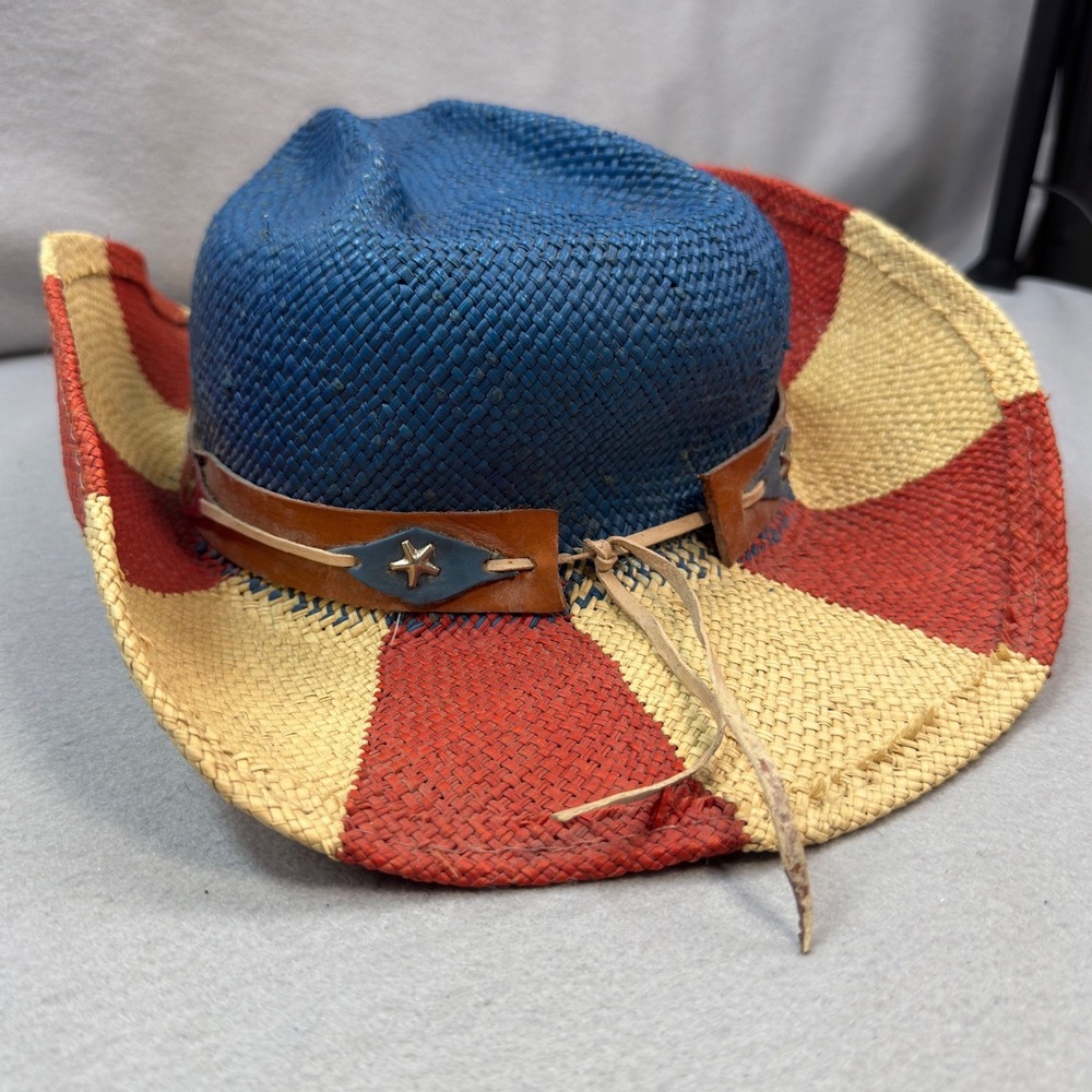 Western Bullhide The Patriot Cowboy Hat Medium Red Blue Straw Stars Stripes Flag - Picture 3 of 11